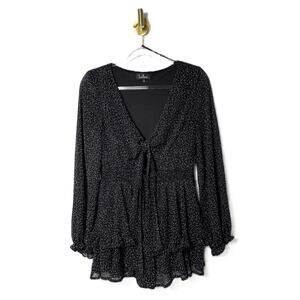 LULUS Black Floral Print Twist-Front Tiered Mini Dress M